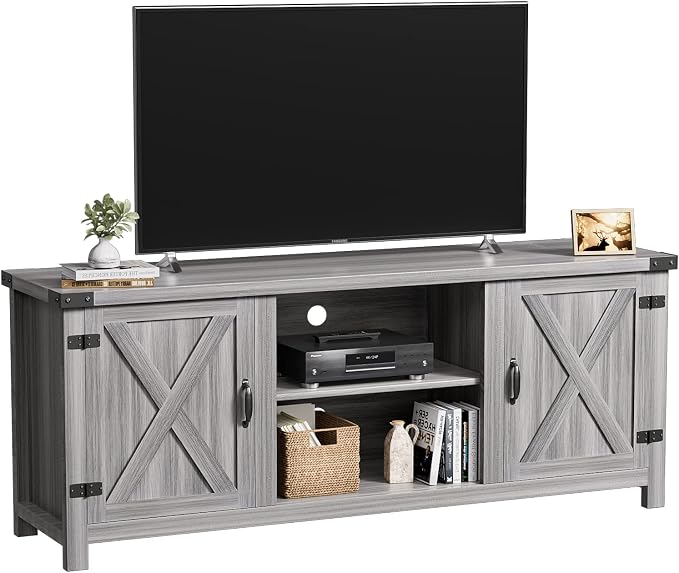 YESHOMY Modern Farmhouse TV Stand with Two Barn Doors and Storage Cabinets for Televisions up to 65+ Inch, Entertainment Center Console Table, Media Furniture for Living Room, 58 Inch, Gray Wash - Image 6