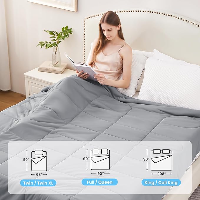 HYLEORY Cooling Comforter Twin Size - Summer Cooling Blanket for Hot Sleepers/Night Sweats, Double-Sided Cold Touch Silky Ice Comforters, Breathable Lightweight Beddings, Cool Gray, 68"x90"