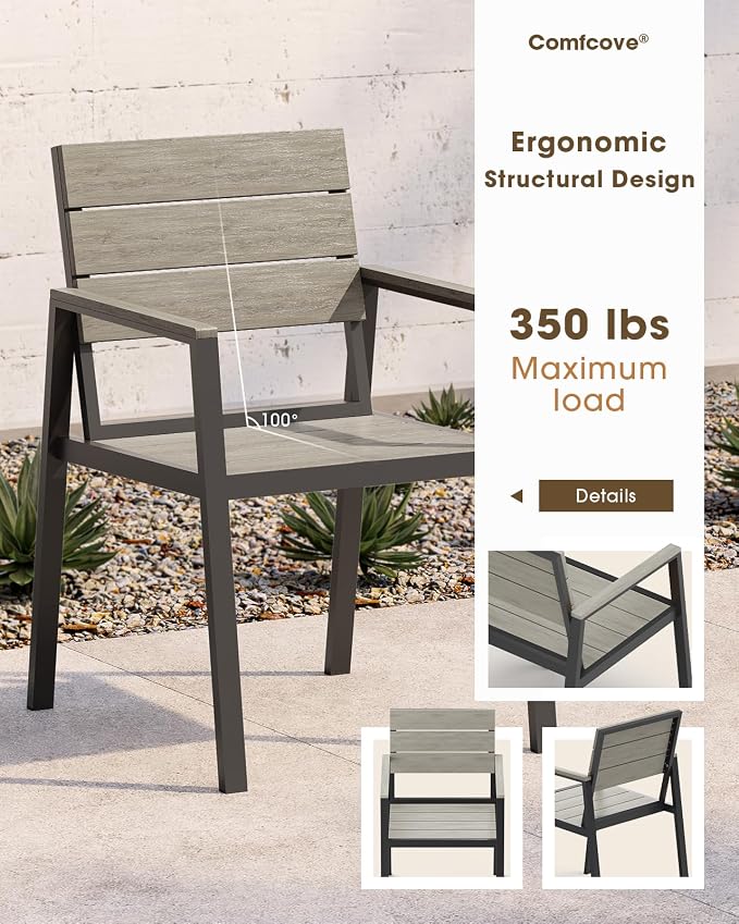 Outdoor Dining Table, Aluminum Patio HDPS Outdooor Table with Umbrella Hole, All Weather Patio Furniture Set, Patio Dining Table ((Classic Gray) - Image 4