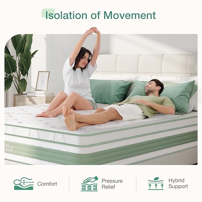 Novilla Queen Mattress, 12 Inch Hybrid Mattress in a Box, Gel Memory Foam with Individual Pocket Springs for a Peaceful Sleep, Queen Size Mattresses, Pillow Top Mattresses with Quilted Cover