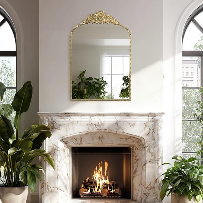 Arch Antique Gold Mirror, 24x36inch Baroque Style Vintage Metal Frame Wall Mirror Traditional Art Home Decor for Living Room, Bedroom, Entryway - Image 5