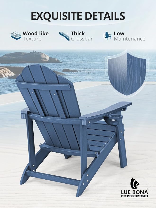 LUE BONA Adirondack Chairs Set of 2 - Weather Resistant Seating with Cup Holder for Porch, Poolside, Deck & Lake House, Blue - Image 4