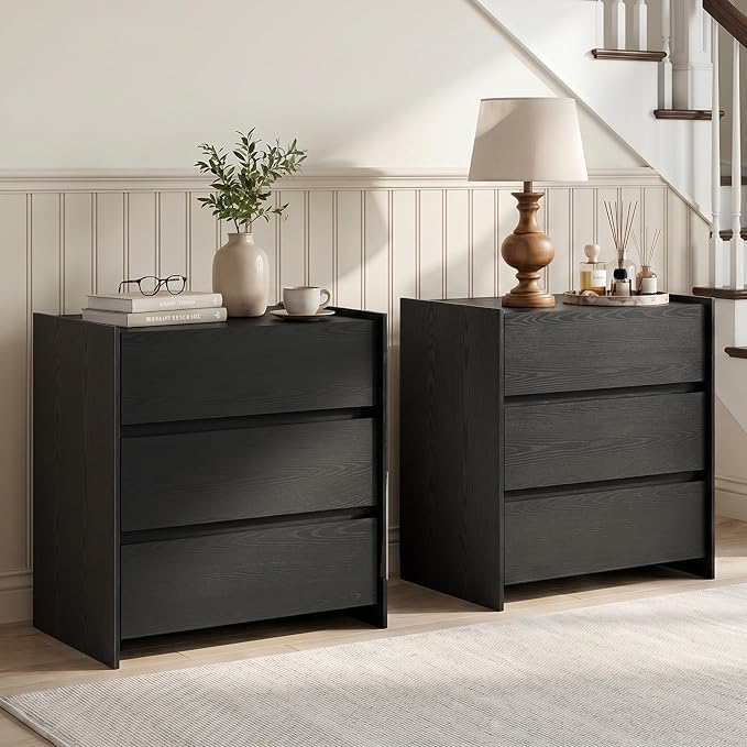 Nightstand Set of 2 with 3 Drawers, Modern with Spacious Storage Cabinet, Night Stand for Bedroom, 23.6" W x 15.6" D x 25.2" H,Black - Image 5
