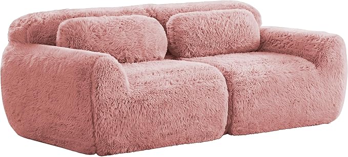 80.4-Inch Boneless Love Seat Couches in a Box, Modern 2 Seat Floor Modular Foam Cloud Sofa Faux Fur Loveseat Couch W/Angle Armrests for Home Apartments Bedroom