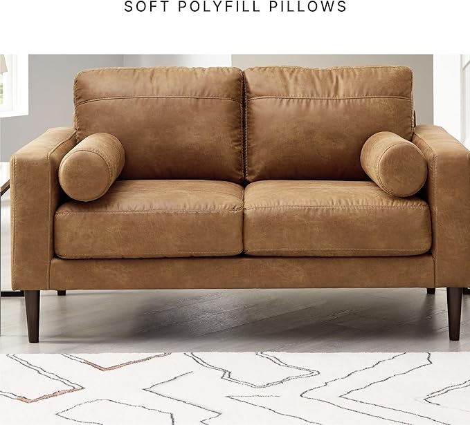 Signature Design by Ashley Telora Modern Faux Leather Loveseat with 2 Bolster Pillows, Dark Brown