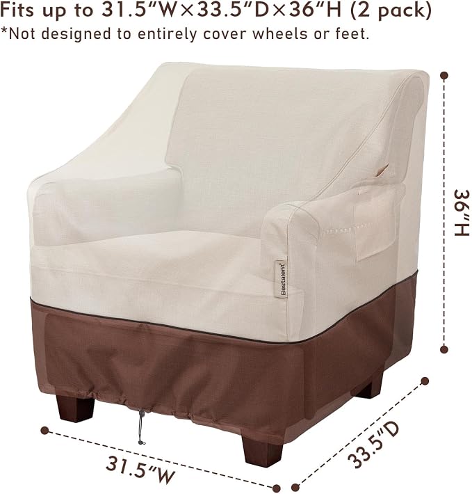 2Pack Waterproof Patio Chair Covers-600D Oxford Heavy Duty Outdoor Furniture Cover, UV & Wind Resistant Deep Seat Chair Protector for All Seasons (Beige/Brown, 31.5" W x 33.5" D x 36" H) - Image 2