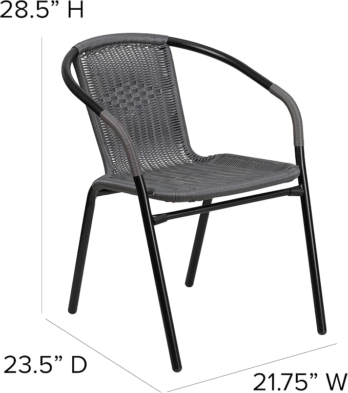 EMMA + OLIVER Set of 2 Modern Rattan Indoor/Outdoor Stack Chairs, Stacking Rattan Patio Chairs with Curved Back and Cross Bracing, Gray - Image 2