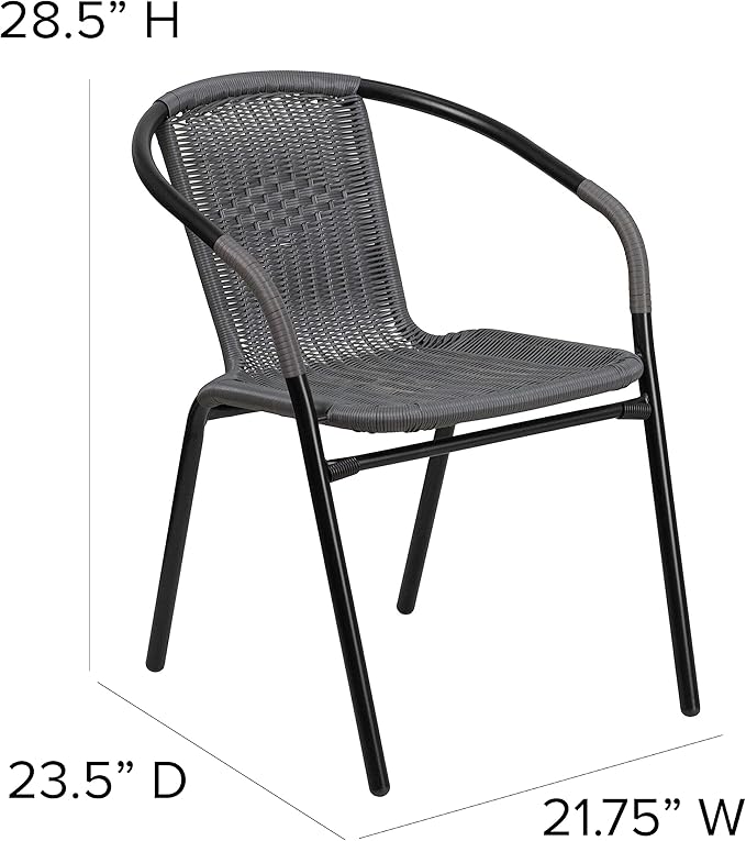 Flash Furniture Lila Modern Rattan Indoor/Outdoor Stackable Dining Chairs, Stacking Rattan Bistro Chairs for Patio or Restaurant, Set of 4, Gray - Image 3