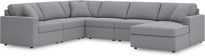 Signature Design by Ashley Contemporary Modmax Stain Resistant U-Shape Left-Arm Facing 6-Piece Sectional with Chaise and Reversible Cushion, Gray