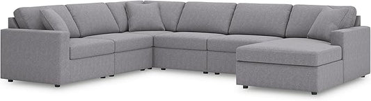 Signature Design by Ashley Contemporary Modmax Stain Resistant U-Shape Left-Arm Facing 6-Piece Sectional with Chaise and Reversible Cushion, Gray
