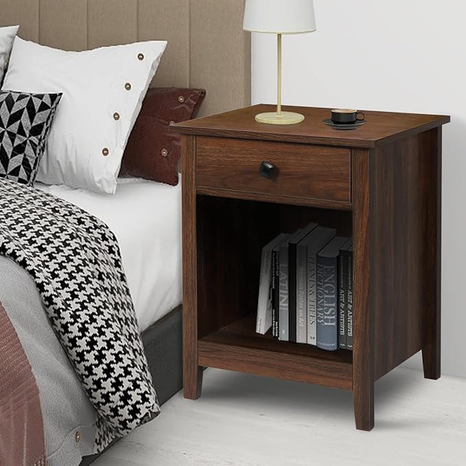 LTMEUTY Nightstands for Bedroom - Set of 2 Bedroom Wood Nightstand with Drawers, Bedside Table, Tall Night Stand with 1 Drawer & Open Cabinet, Brown Cherry Finish - Image 2