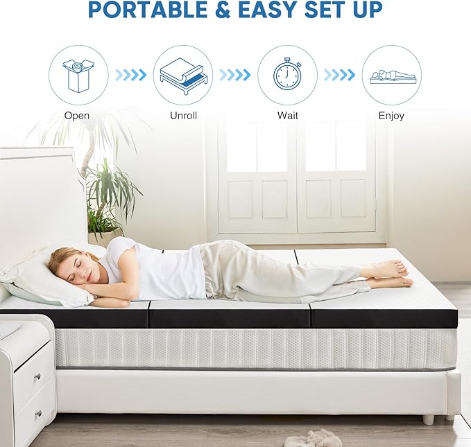 OLIXIS 4 Inch Full Size Tri-fold Memory Foam Mattress, Foldable Portable Floor Bed with Washable Cover, CertiPUR-US Certified Collapsible Mat for Kids, Adults, Travel, Camping & Yoga
