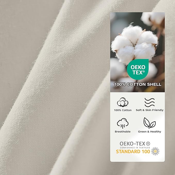 puredown® Goose Feather Down Fiber Comforter Twin Size, All Season 100% Cotton Duvet Insert Medium Warmth, Cloud Soft Hotel Luxury Collection Bedding Comforters Cream 90" x68