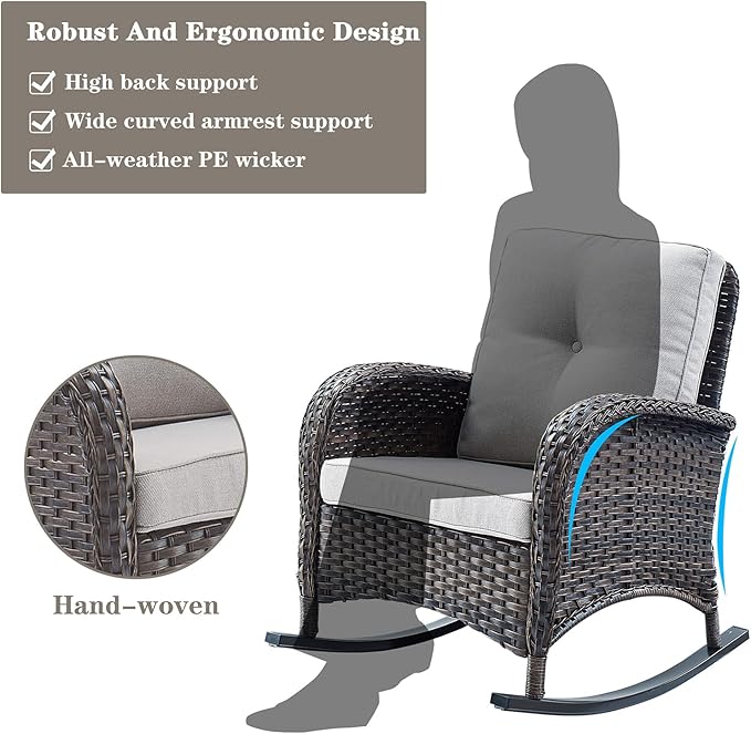 Belord 6 Pieces Outdoor Patio Furniture Set with Wicker Rocking Chairs, Rattan Patio Conversation Set with Glider Loveseat Ottomans and Side Table Brown/Beige