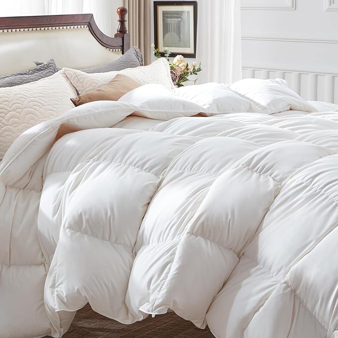 Globon Winter Down Comforter California King Size,Heavyweight Duvet Insert with 8 Corner Tabs,Noiseless Soft Shell,Machine Washable,White