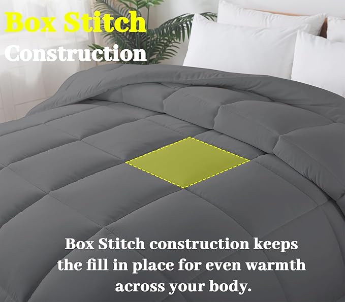 BedTreat Down Alternative Full Duvet Insert with Corner Tabs, All Season Quilted Bed Comforter Box-Stitched Full Comforter Grey, Machine Washable Microfiber Bedding