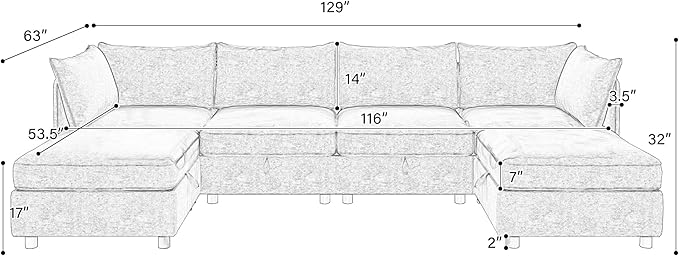 Oversized Modular Storage Sectional Sofa Customizable Seating Group Sofa&Couch Convertible Sleeper Sofabed with Movable Ottomans and Seat, U-Shaped Chenille Upholstered Sofa Couch for Living Room