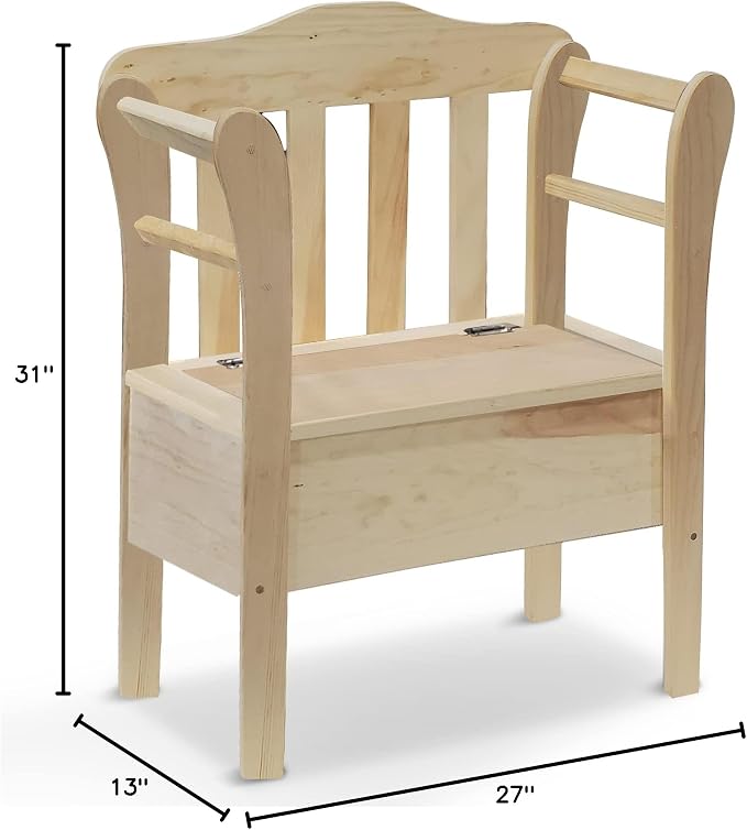 Peaceful Classics Bench with Storage - Small Wooden Storage Bench for Entryway, Hallway, Mudroom, Farmhouse, Bedroom, & Living Room, Amish Handmade Furniture Storage Organizer, Unfinished - Image 3