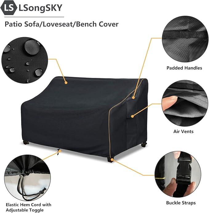 Patio 3-Seater Sofa Cover,Outdoor Couch Cover Fits up to 85W x 38D x 35H Inches,100% Waterproof Heavy Duty Patio Furniture Covers,Black - Image 4