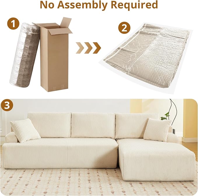 96” Modular Sectional Sofa Couches l-Shape Couch 3 Seat Modular Sofa Memory Foam Sectional Couches for Living Room, Cloud Couch with Oversized Chaise (Beige, Right Facing Chaise)