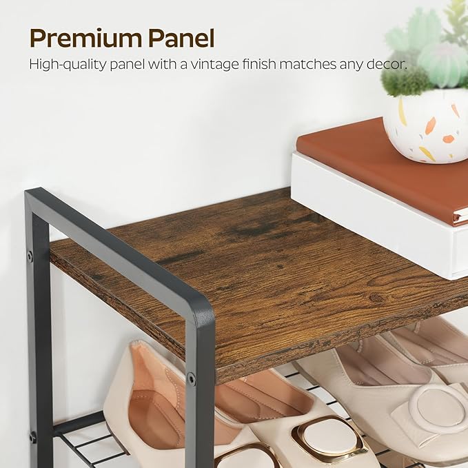 YATINEY 12-Tier Narrow Shoe Rack, Tall Shoe Rack for 12-24 Pairs, Slim Shoe Storage Organizer with Wooden Top, Space Saving, Metal Frame, for Entryway, Rustic Brown and Black SS61BR - Image 5