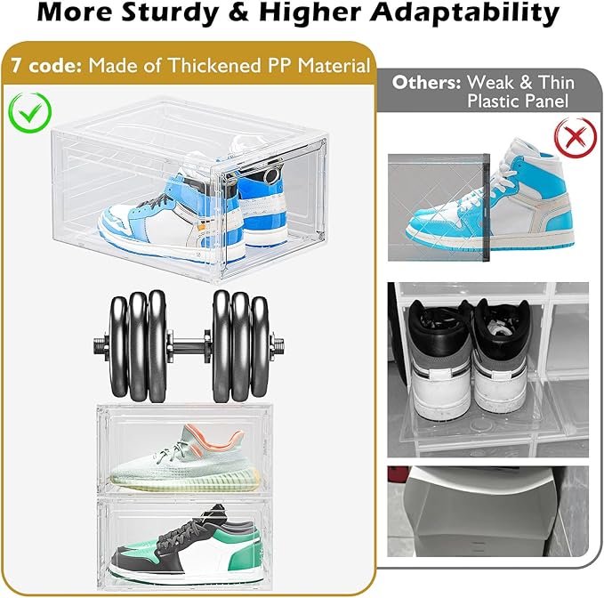 12 Pack Clear Shoe Storage Organizer with Magnetic Door,Stackable Plastic Shoe Boxes for Sneakers,Boots,and Heels,Space-Saving Foldable Shoe Rack for Closet,Durable Shoe Cabinet Organizer,White - Image 6