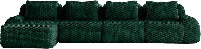 146" L-Shaped Compressed Sectional Cloud Sofa, Flannel Upholstered Modular Deep Seat Sofa with 5 Pieces, Modern Floor Boneless Foam Modular Cloud Couches for Living Room