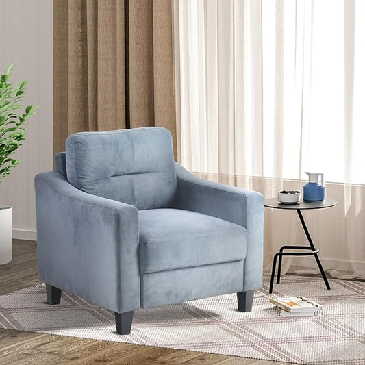 Upholstered Single Sofa Chair,Mordern Armchair with Wooden Legs for Living Room,Bedroom and Office,Blue Grey