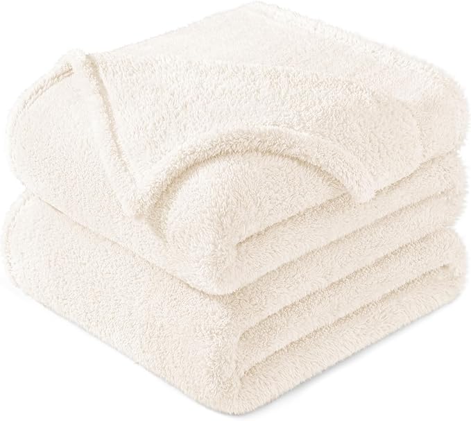 Exclusivo Mezcla King Size Blanket for Bed, Super Soft Velvet Plush Fleece Blankets, Fuzzy Cozy and Warm for Winter, 90x104 Inches, Ivory