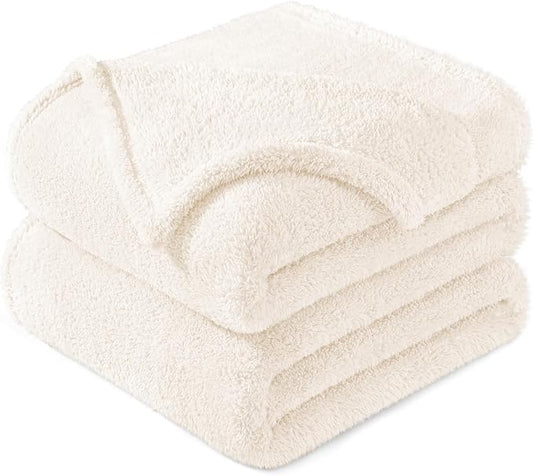 Exclusivo Mezcla King Size Blanket for Bed, Super Soft Velvet Plush Fleece Blankets, Fuzzy Cozy and Warm for Winter, 90x104 Inches, Ivory