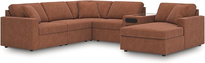 Signature Design by Ashley Modern Modmax Stain Resistant U-Shape Left-Arm Facing 6-Piece Sectional with Audio System and Chaise, Orange