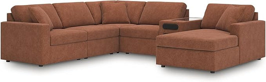 Signature Design by Ashley Modern Modmax Stain Resistant U-Shape Left-Arm Facing 6-Piece Sectional with Audio System and Chaise, Orange