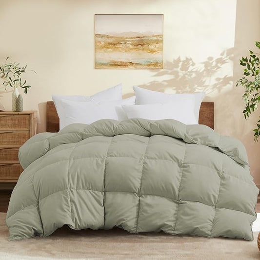 Joysoul California King Size Down Comforter - All Season Ultra Soft Goose Down & Feather Fiber Fill, Luxury Hotel Sage Green Duvet Insert with Corner Tabs (108" X 94")