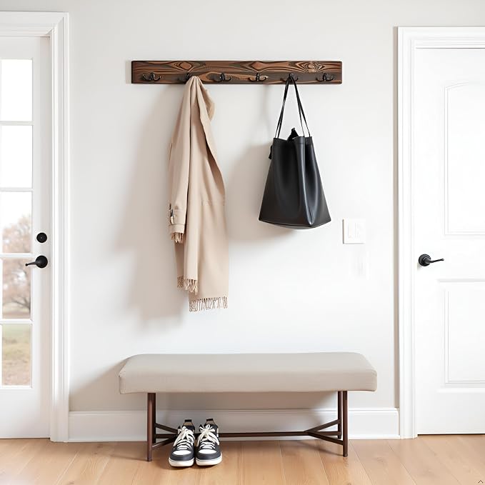 Alaterre Furniture Pomona Entryway Coat Hook – Modern Rustic 48-Inch Wall Mounted Coat Rack with 6 Hooks – Solid Wood and Space Saving for Jackets, Scarves & Bags in Mudroom or Hallway (Rustic Brown) - Image 4