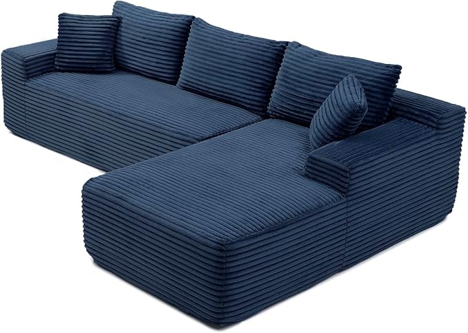 105-Inch L-Shaped Right Facing Corner Compressed Sofa Modular Sectional Boneless Cloud Sofa Floor Foam Couch with Chaise Lounge, Corduroy Corner Boneless Cloud Couch
