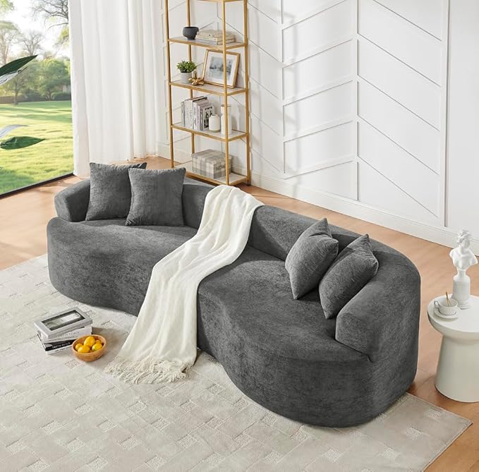 Curved Boneless Sofa Couches 4-Seat Tight Backrest Couch for Living Room Bedroom, Boneless Cloud Sofa with 4 Pillows, Floor Sofa in A Box No Assembly Required
