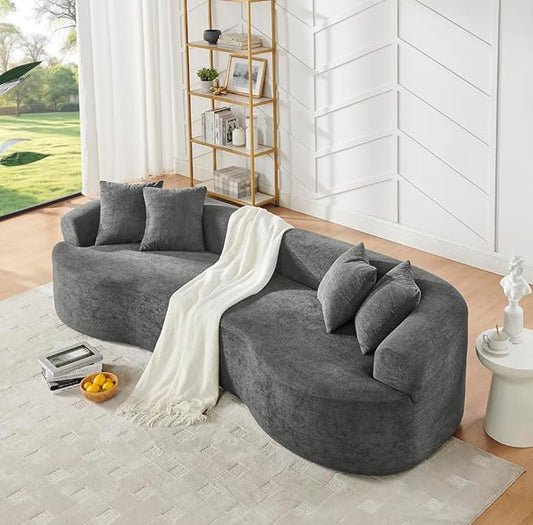 Curved Boneless Sofa Couches 4-Seat Tight Backrest Couch for Living Room Bedroom, Boneless Cloud Sofa with 4 Pillows, Floor Sofa in A Box No Assembly Required