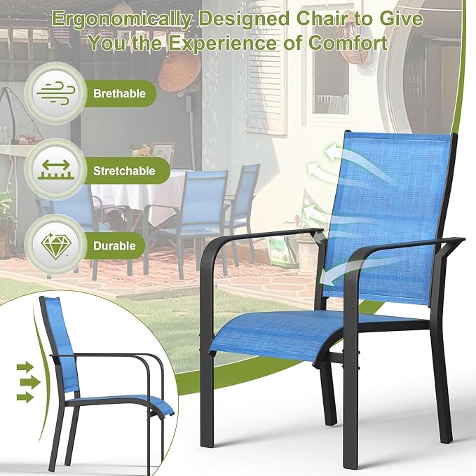 BUPPLEE 6-Piece Patio Dining Set, Stackable All Weather Outdoor Chairs, Breathable Textile Patio Chairs for Backyard, Deck, Lawn, Porch - Image 3