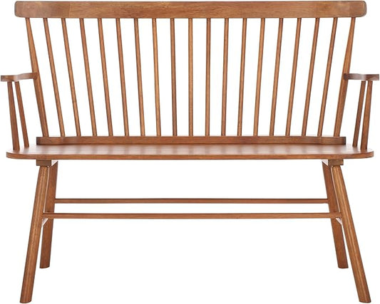 SAFAVIEH Home Collection Addison Farmhouse Honey Solid Wood Windsor Spindle Loveseat Bench