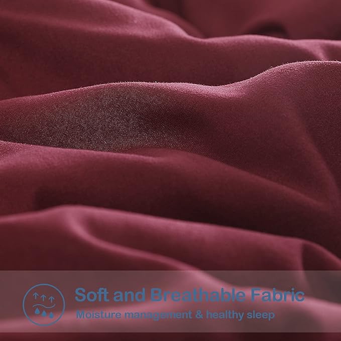 EASELAND Twin Size Down Alternative Comforter - Quilted Duvet Insert for All Seasons, Soft Lightweight with Corner Tabs, Summer Winter Warm Bedding, Burgundy 64×88 Inches
