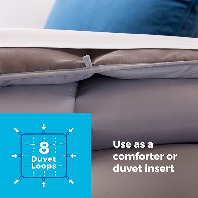 Linenspa Reversible Down Alternative Comforter and Duvet Insert, for Twin XL Size Bed – All-Season Comforter with Box Stitch and 8 Duvet Loops – Bedding for Kids, Teens, and Adults – Stone / Charcoal