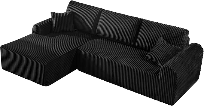 109-Inch L-Shaped Left Facing Boneless Corner Sofa 2 PCS Modular Sectional Cloud Sofa Couch with Chaise Lounge and Toss Pillow, Corduroy Boneless L-Shaped Couches