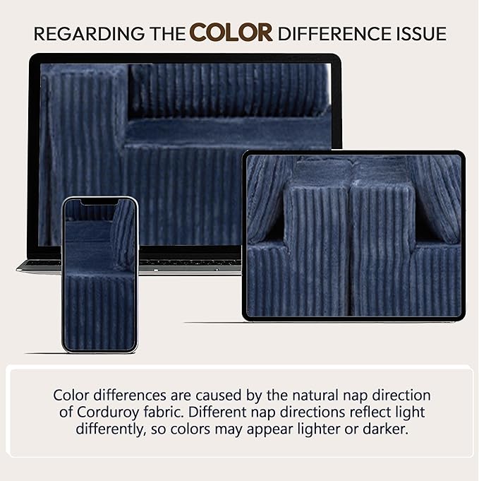 132" U Shaped Boneless Couch, Cloud Sectional Modular Sofa with Double Chaise Lounge, Corduroy Cloud Couch with Pillows & Deep Seat, Boneless Sofa for Living Room, Blue