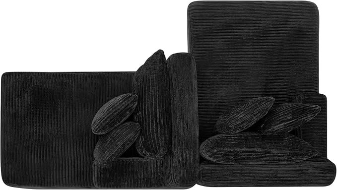 Fluffy Corduroy Double Chaise Lounge Daybed 83-Inch Oversized Loveseat Sleeper Sofa Bed,Boneless Love Seat Recliner Sleeper Couch Full Foam Floor Cloud Sofa Chaise W/6 Pillows for Living Room Bedroom