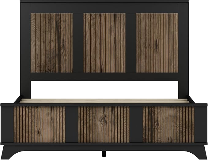 SOFTSEA Farmhouse 4 Piece Queen Size Bedroom Set with Dresser Night Stand, 2 Nightstands and Dresser, 4 Piece Bedroom Furniture Set, Black