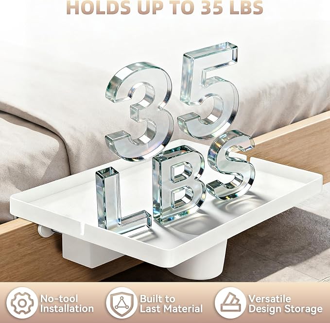 Bedside Shelf Dorm Bunk Bed, Bedside Caddy Shelf Dorm Bed, No Drill College Nightstand Organizer for Personal Items Books Glasses Apartment Bedroom Compact Space Solution Large+White - Image 3