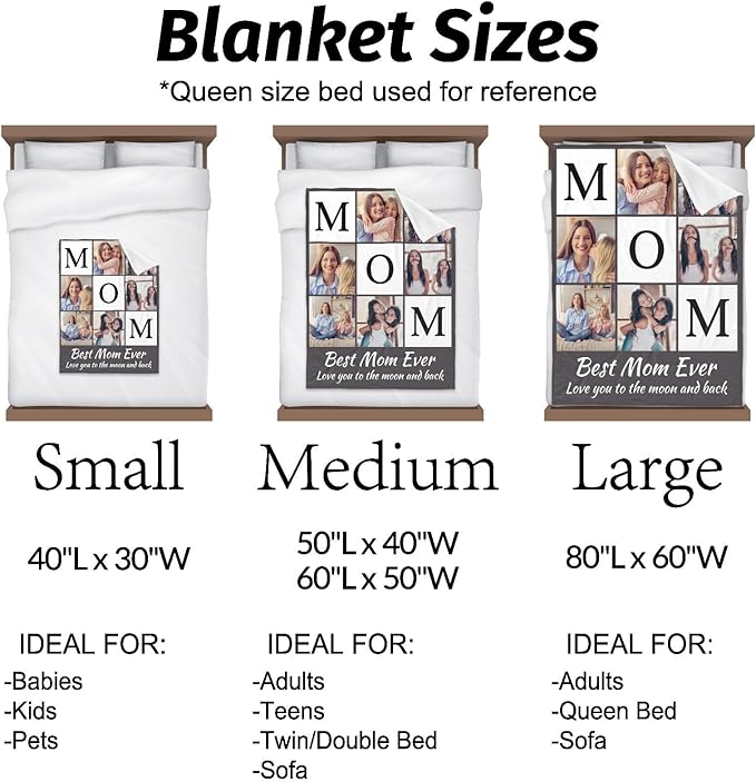 inkArts Custom Mom Blanket with 6 Photos Personalized Blanket with Pictures Customized Throw Gifts for Mom Grandma Photo Throw Blanket for Birthday Mother's Day