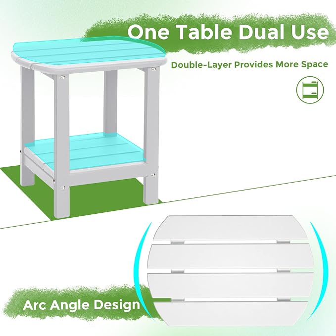 Adirondack Square Outdoor Side Table,2-Tier Storage Patio Side Table, HDPE End Tables for Backyard Pool Porch Garden Lawn - Image 6