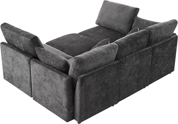 6 Seater Reversible Modular Sectional Sofa Convertible Sleeper Couch Bed , Free Combination Chenille Upholstered Corner Sofa&Couches with USB Ports and Detachable Cushions for Living Room Furniture