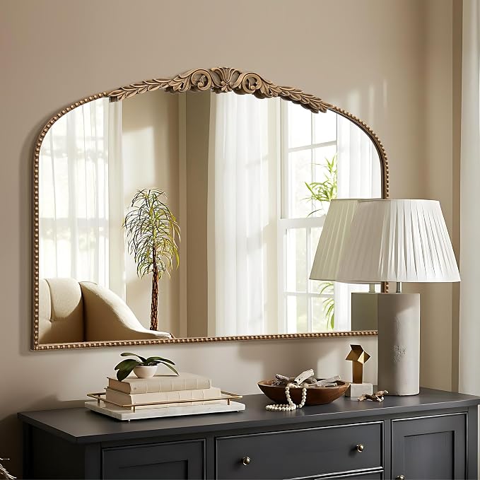 Besdomus Gold Large Fireplace Mirror: 48"x 33" Baroque Vintage Arched Mirror - Traditional Ornate Antique for Bathroom/Vanity/Mantel/Bedroom/Entryway/Hallway - Home Decor for Living Room - Image 7